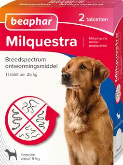 Intratuin Beaphar milquestra ontwormingsmiddel hond 5-50 kg 2 tabletten aanbieding
