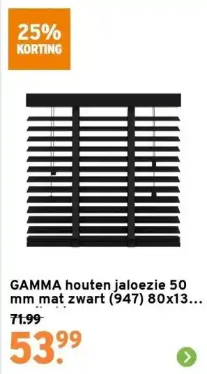 GAMMA Gamma houten jaloezie 50 mm mat zwart (947) 80x130 cm (bxh) aanbieding