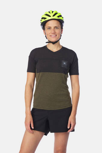 Bever Giro ss ride jersey fietsshirt dames zwart/donkergroen aanbieding