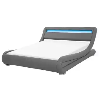 Beliani Bed met led-verlichting kunstleer grijs 140 x 200 cm avignon aanbieding