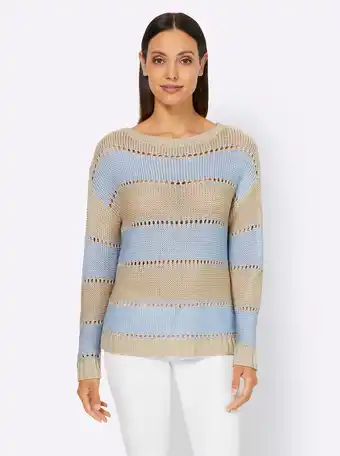 Heine Pullover in zand/licht blauw gestreept van heine aanbieding