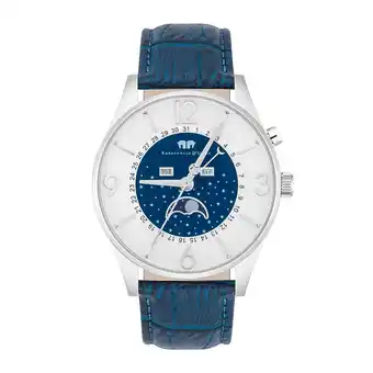 Douglas Rhodenwald & söhne quartz horloge moontime in zilver echt leer in blauw aanbieding