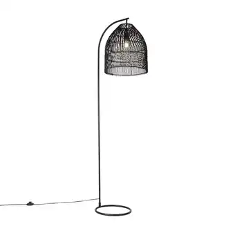 Lampenlicht.nl Landelijke vloerlamp zwart met rotan - sam aanbieding