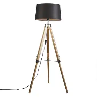 Lampenlicht.nl Vloerlamp naturel met zwarte linnen kap 45 cm - tripod aanbieding