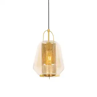 Lampenlicht.nl Art deco hanglamp goud met amber glas 23 cm - kevin aanbieding