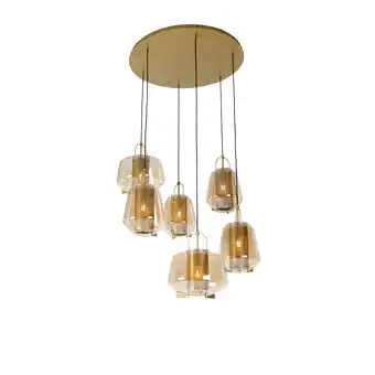 Lampenlicht.nl Art deco hanglamp goud met amber glas 6-lichts - kevin aanbieding