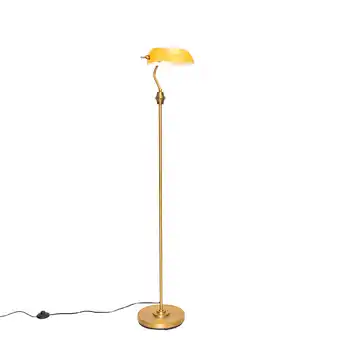 Lampenlicht.nl Klassieke notaris vloerlamp brons met amber glas - banker aanbieding