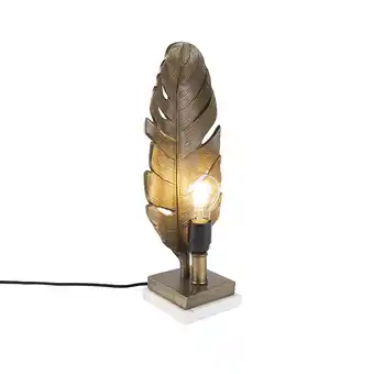 Lampenlicht.nl Art deco tafellamp brons met marmeren voet - leaf aanbieding