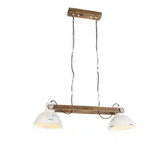 Lampenlicht.nl Industriële hanglamp wit met mango hout 2-lichts - mangoes aanbieding