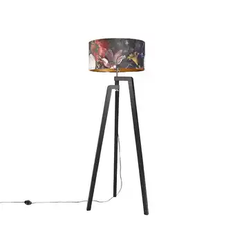 Lampenlicht.nl Vloerlamp tripod zwart met kap bloemen dessin 50 cm - puros aanbieding