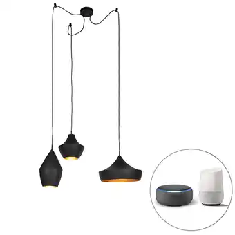 Lampenlicht.nl Set van 3 smart hanglampen zwart met goud incl. wifi a60 - depeche aanbieding