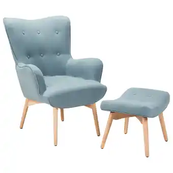 Beliani Fauteuil met hocker stof lichtblauw vejle aanbieding