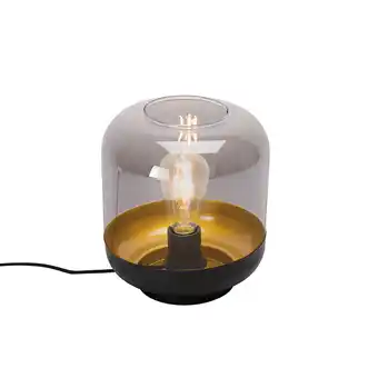 Lampenlicht.nl Design tafellamp zwart met goud en smoke glas - kyan aanbieding