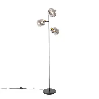 Lampenlicht.nl Vloerlamp zwart met goud met smoke glas 3-lichts - zuzanna aanbieding