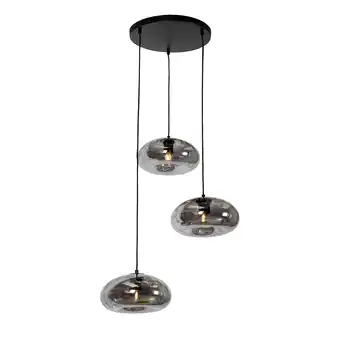 Lampenlicht.nl Art deco hanglamp zwart met smoke glas rond 3-lichts - ayesha aanbieding