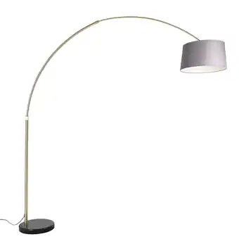 Lampenlicht.nl Booglamp messing met marmer en stoffen kap grijs 45 cm - xxl aanbieding