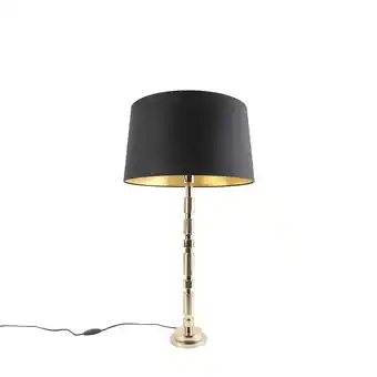 Lampenlicht.nl Art deco tafellamp goud met katoenen kap zwart 45 cm - torre aanbieding