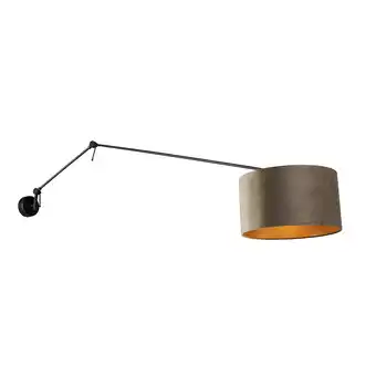 Lampenlicht.nl Wandlamp zwart met velours kap taupe 35 cm verstelbaar - blitz aanbieding