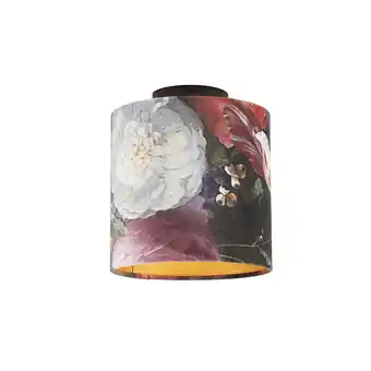 Lampenlicht.nl Plafondlamp met velours kap bloemen met goud 20 cm - combi zwart aanbieding