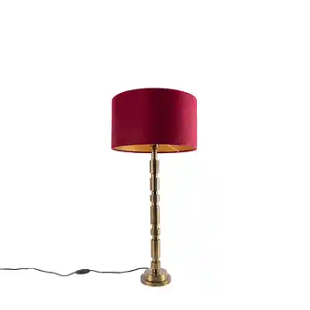 Lampenlicht.nl Art deco tafellamp brons 35 cm velours kap rood - torre aanbieding