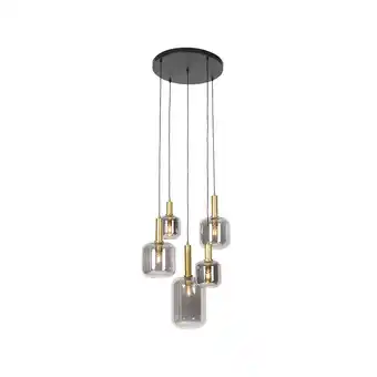 Lampenlicht.nl Hanglamp zwart met goud met smoke glas 5-lichts - zuzanna aanbieding