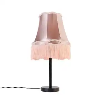 Lampenlicht.nl Klassieke tafellamp zwart met granny kap roze 30 cm - simplo aanbieding