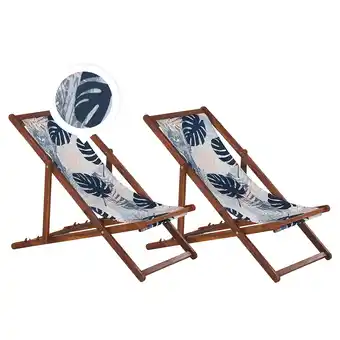 Beliani Ligstoel set van 2 acaciahout stof blauw/palm anzio aanbieding