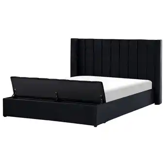 Beliani Bed met opbergbank fluweel zwart 180 x 200 cm noyers aanbieding