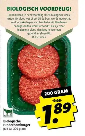 Boni Biologische runderhamburger aanbieding