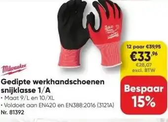 Toolstation Gedipte werkhandschoenen snijklasse 1/a aanbieding