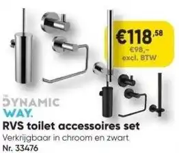 Toolstation Rvs toilet accessoires set verkrijgbaar in chroom en zwart nr. 33476 aanbieding