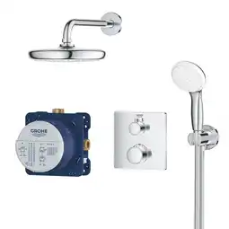 Sanitairwinkel.nl Grohe grohtherm perfect regendoucheset - hoofdddouche 21cm - 2 functies handdouche rond 10cm - rechthoekig afbouwdeel - chroo aanbieding