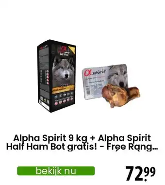 Zooplus Alpha Spirit 9 kg + Alpha Spirit Half Ham Bot gratis! - Free Rang... aanbieding