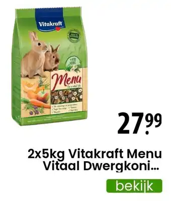 Zooplus 2x5kg Vitakraft Menu Vitaal Dwergkoni... aanbieding