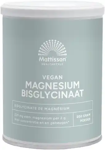 De Online Drogist Mattisson healthstyle magnesium bisglycinaat poeder 200gr aanbieding