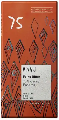De Online Drogist Vivani chocoladereep puur 75% cacao 80gr aanbieding
