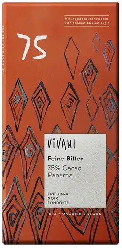 De Online Drogist Vivani chocoladereep puur 75% cacao 80gr aanbieding