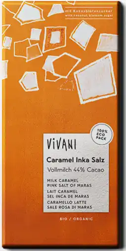 De Online Drogist Vivani chocoladereep melk caramel met inca zout 80gr aanbieding