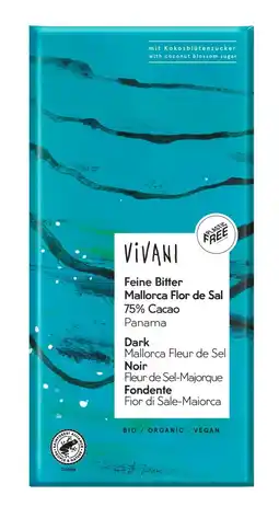 De Online Drogist Vivani chocolade puur 75% cacao zeezout 80gr aanbieding