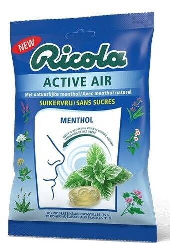 De Online Drogist Ricola active air kruidenpastilles menthol suikervrij 75gr aanbieding