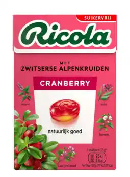 De Online Drogist Ricola kruidenpastilles cranberry suikervrij 50gr aanbieding