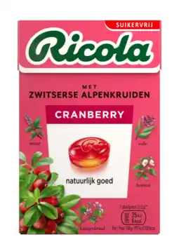 De Online Drogist Ricola kruidenpastilles cranberry suikervrij 50gr aanbieding