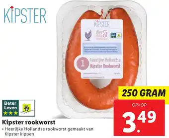 Lidl Beter Leven Kipster rookworst 250 GRAM aanbieding