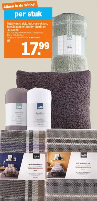 Albert Heijn Tutti Home dekbedovertrekken, hoeslakens en teddy-plaids en kussens aanbieding