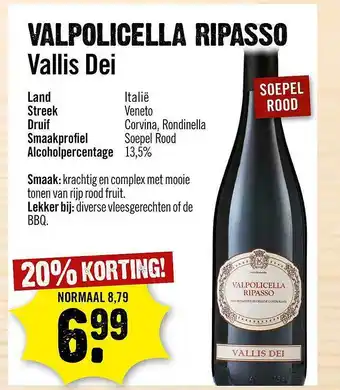 Dirck 3 Valpolicella Ripasso Vallis Dei 20% Korting aanbieding