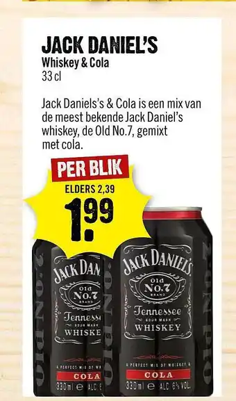 Dirck 3 Jack Daniel's Whiskey & Cola 33 Cl aanbieding