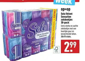 ALDI Solo Velvet Sensation Zakdoekjes 30-Pack aanbieding