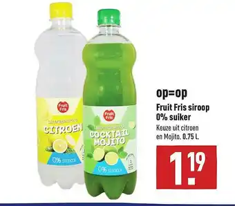 ALDI Fruit Fris Siroop 0% Suiker Citroen En Mojito 0.75L aanbieding