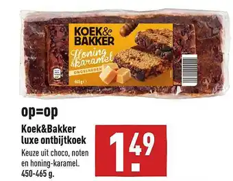 ALDI Koek&Bakker Luxe Ontbijtkoek Choco, Noten En Honing-Karamel 450-465g aanbieding