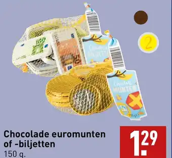 ALDI Chocolade euromunten of biljetten 150 g aanbieding